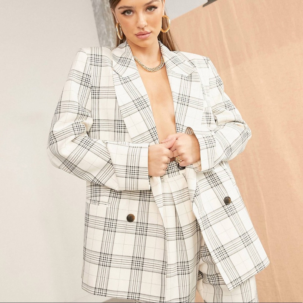 NWT ASOS Petite Blue and White Check Blazer